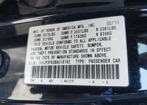 2011 Honda Accord Exl from USA, damaged, VIN 1HGCP3F85BA018192